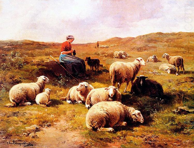 A shepherdess with her flock, Cornelis Van Leemputten